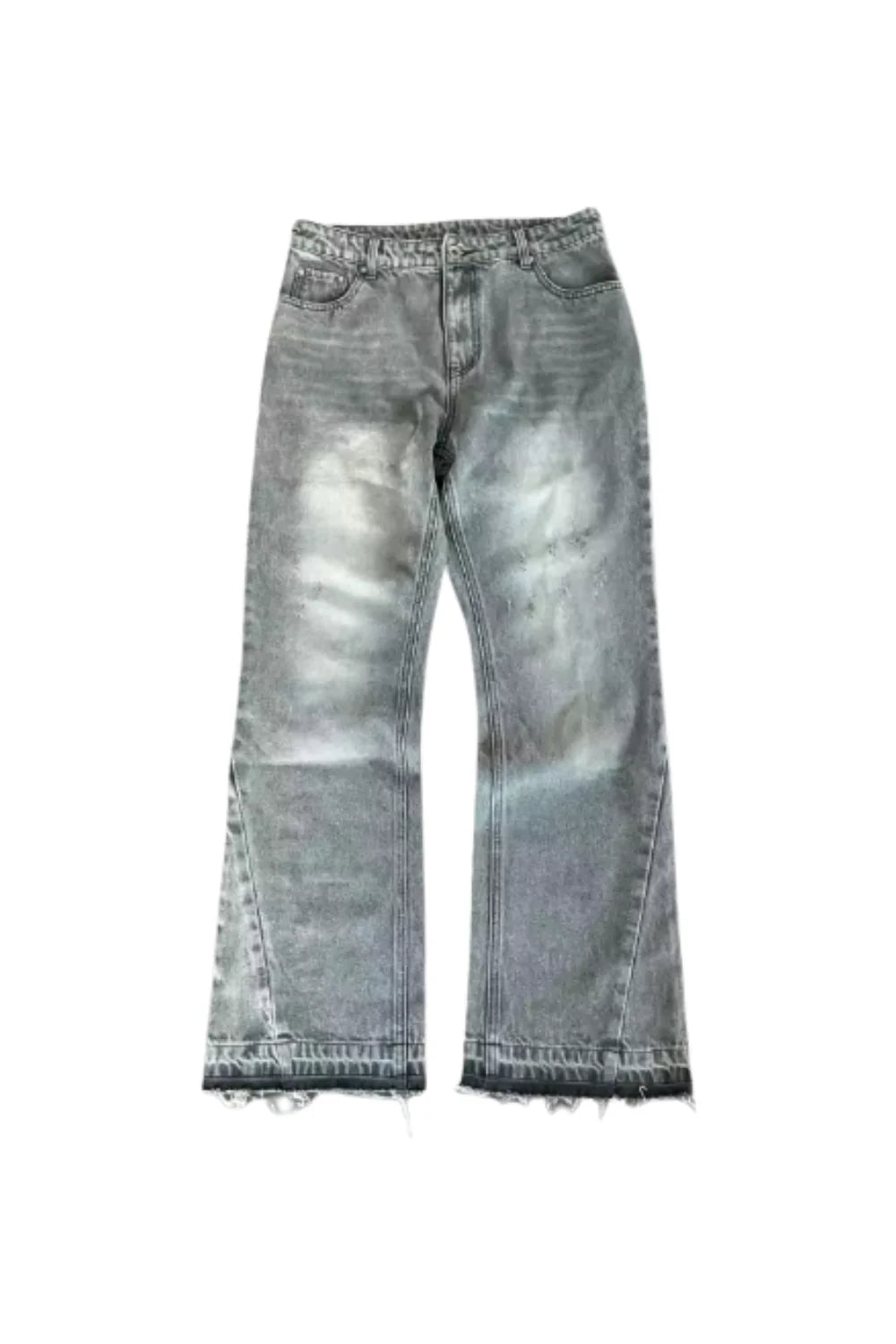 Distressed gray jeans on a white background