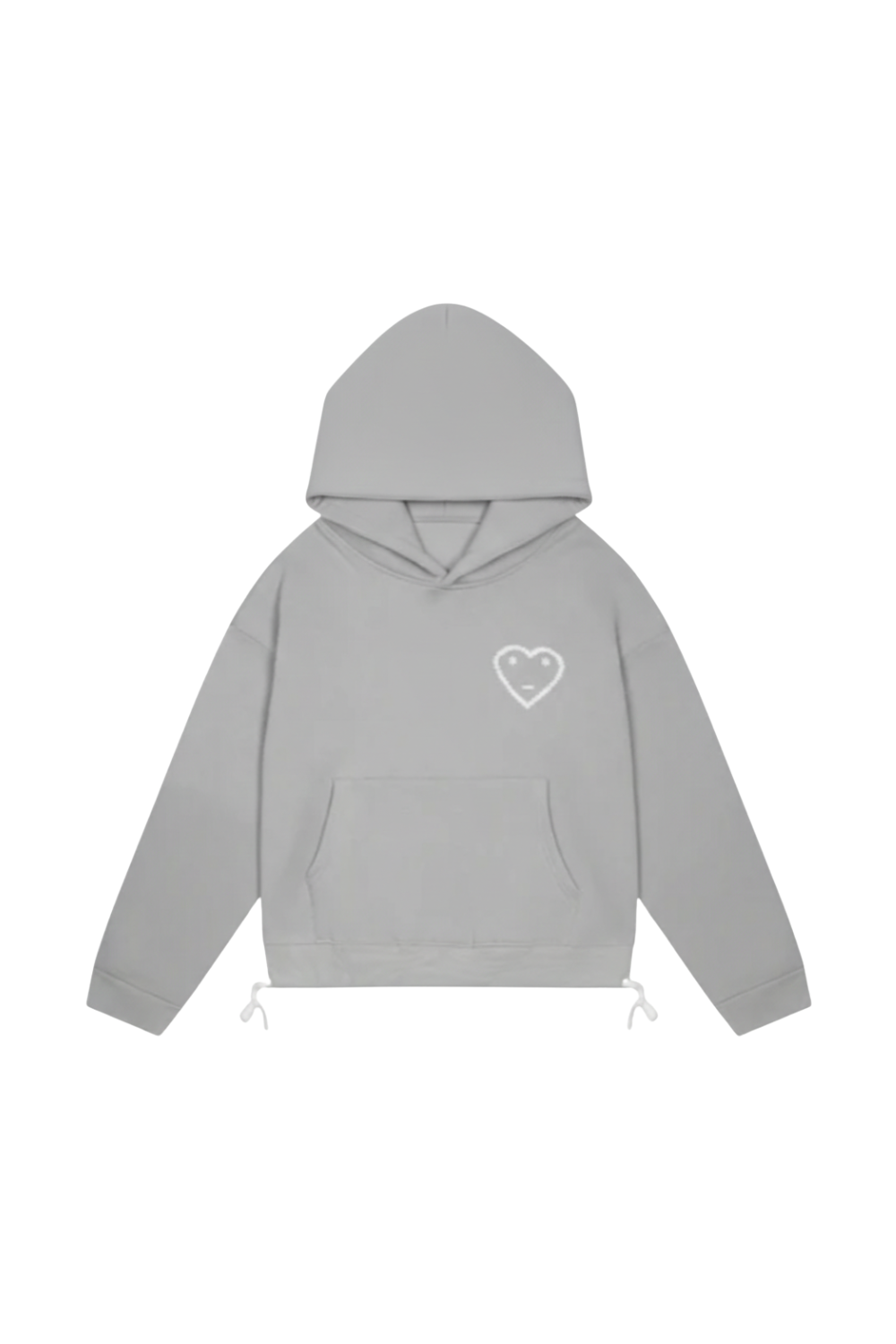 Gray hoodie with a heart logo on a white background
