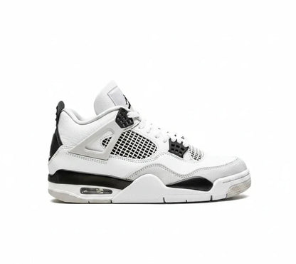 Air Jordan 4 White sneaker with black accents on a white background
