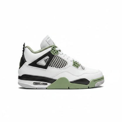 Air Jordan 4 White sneaker with green accents on a white background