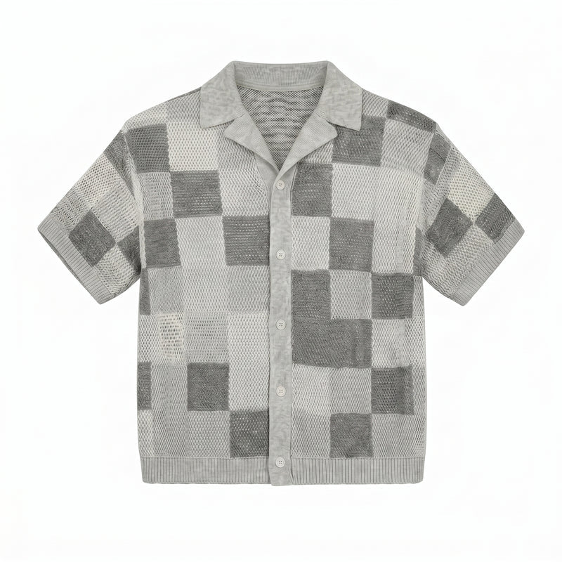 Gray Checkered short-sleeve shirt on a white background