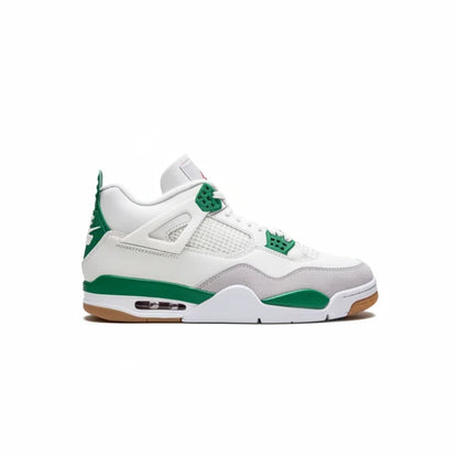 Nike SB Jordan 4 White sneaker with green accents on a white background