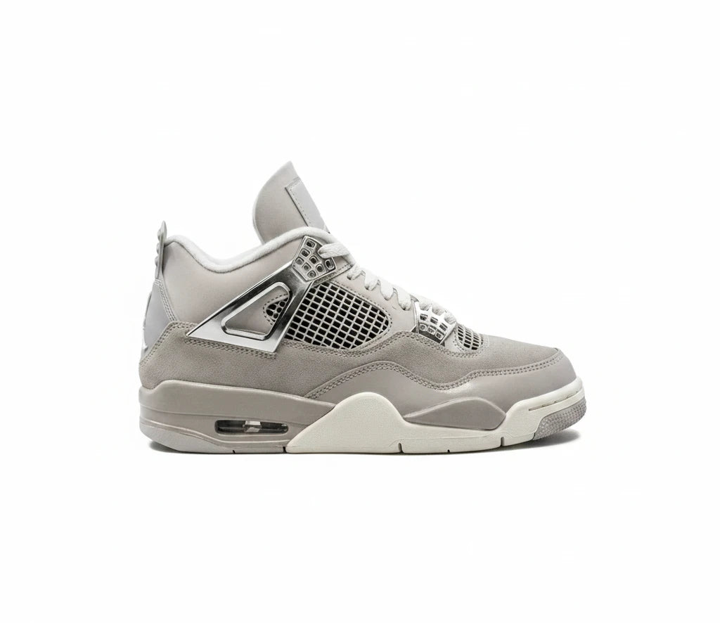 Air Jordan 4 Gray sneaker with a white sole on a white background