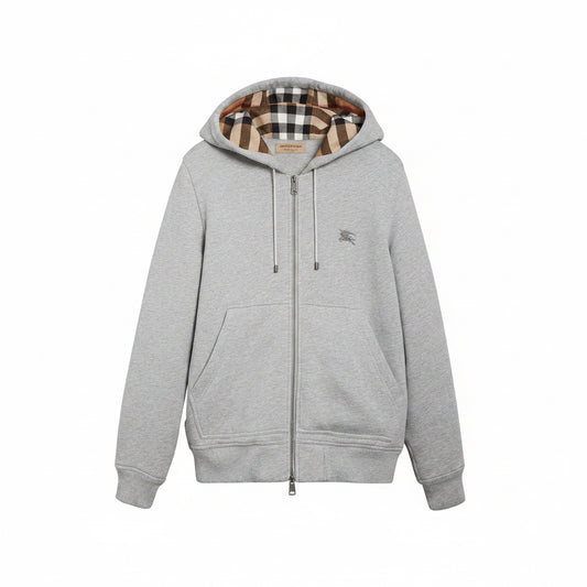 Burberry Gray hoodie with checkered hood on a white background