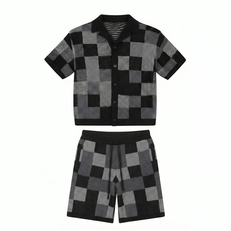 Crochet-knit checkered set - ValenciClothing