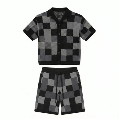 Crochet-knit checkered set - ValenciClothing