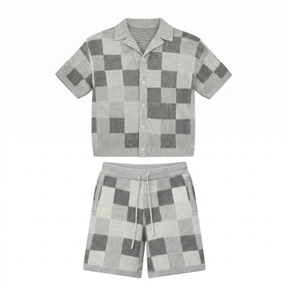 Crochet-knit checkered set - ValenciClothing